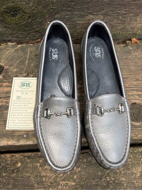 SAS Metro Metallic Pewter Leather Bit Loafers